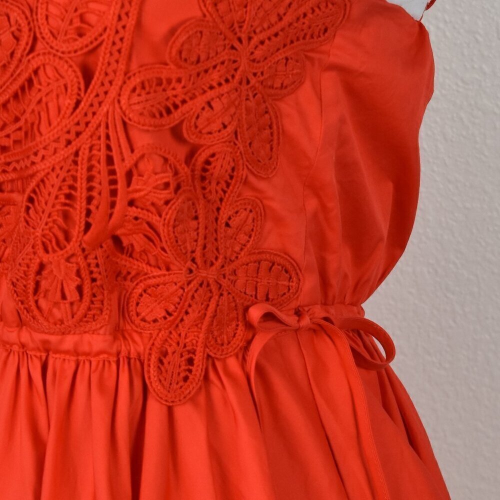 Self-Portrait Red Macrame Lace Organic Cotton Mini Dress Red - 0 - Picture 4 of 11